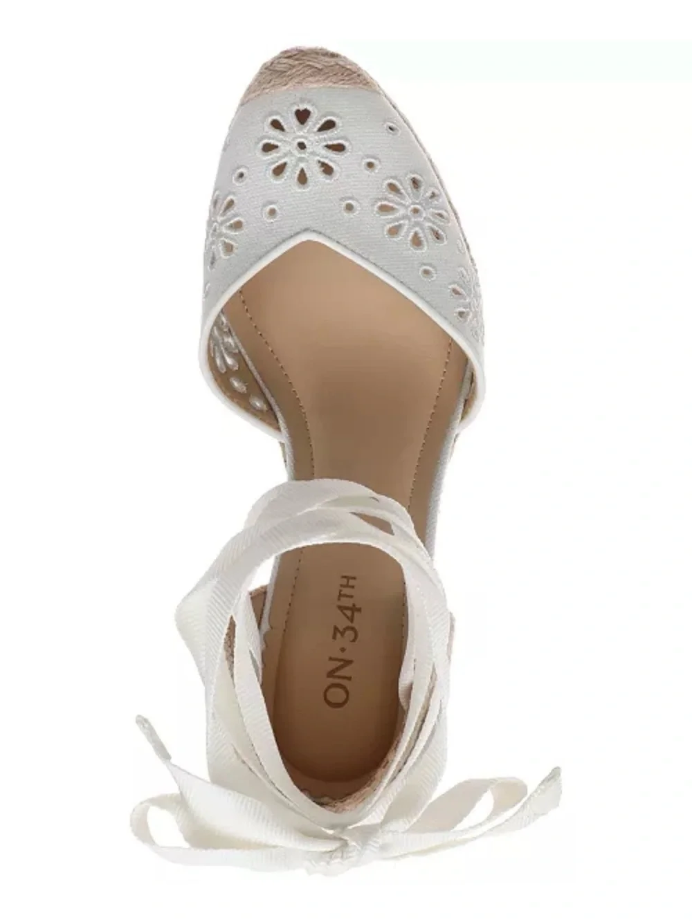 White Eyelet Lace-Up Espadrille Platform Wedge Sandals